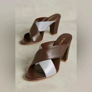 New Anthropologie miss Albright Casey sandals heels mules 6.5 brown gray leather